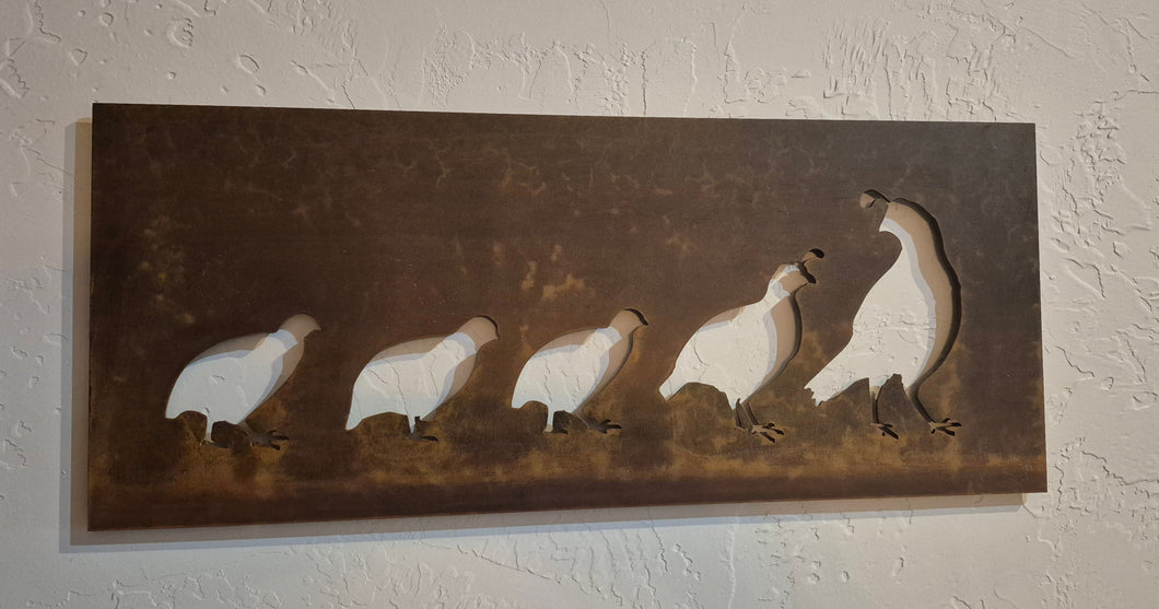 Rustic Corten Quail Family Wall Art.